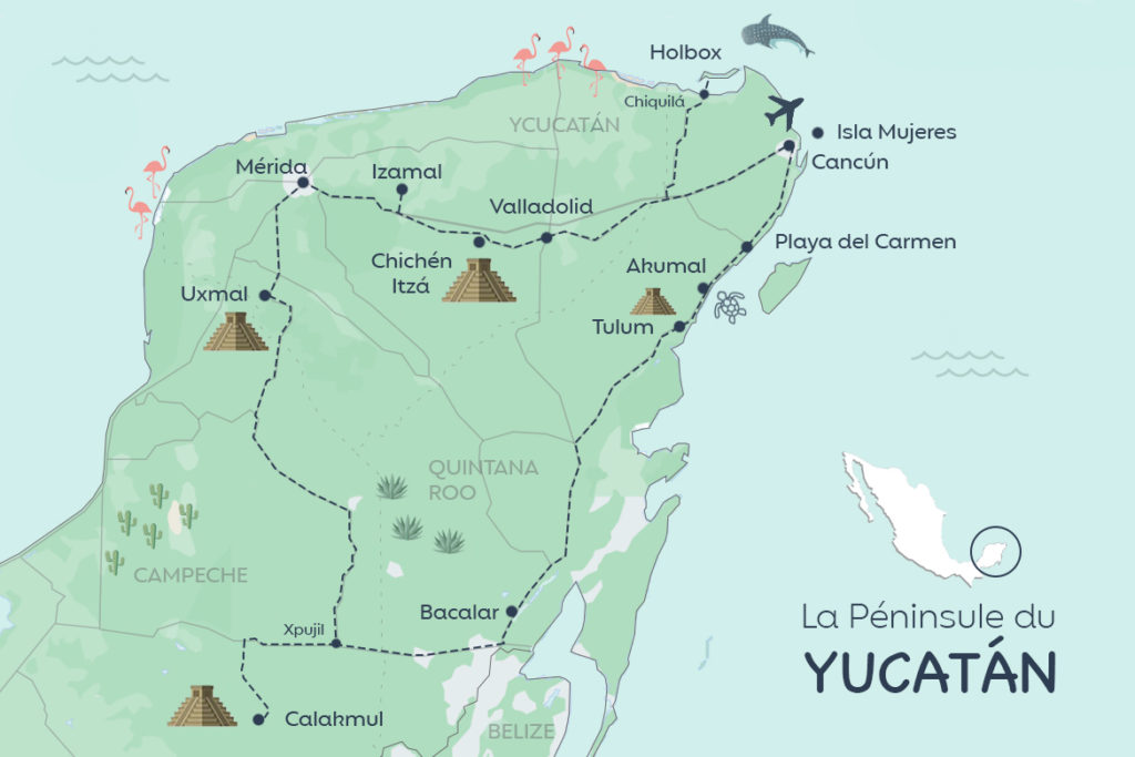 Carte Itinéraire Mexique Yucatan